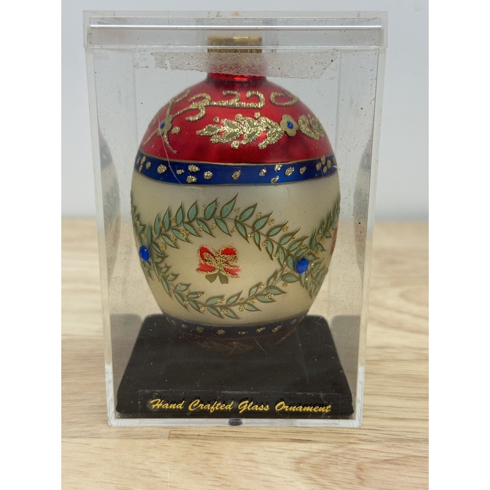 Unique Treasures Christmas Ornament Hand Decorated Multi Colored‎ Glass Egg #61